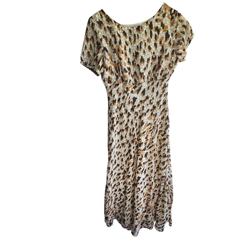 JG Hook Vintage 90s Geometric Abstract Midi Dress Brown Tan Earthcore Size 6